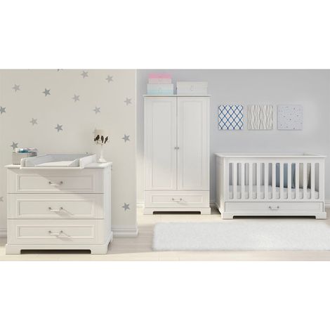 Chambre complète lit évolutif 70x140 commode à langer et armoire 2 portes Bellamy Ines Blanc