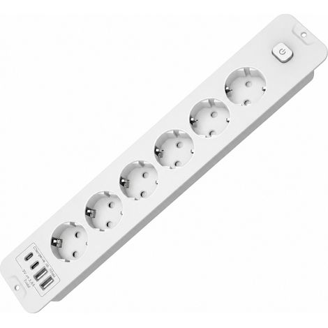 Multiprise encastrable standard européen X6 blanc USB PD 20W câble 2 m blanc 1 600 g – Livraison gratuite (1/4)