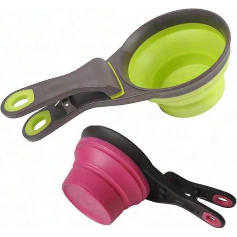 Set aus 2 Silikon-Messbechern mit Schüssel und Zange, für Haustiere, praktisches Küchenaccessoire (1/5)