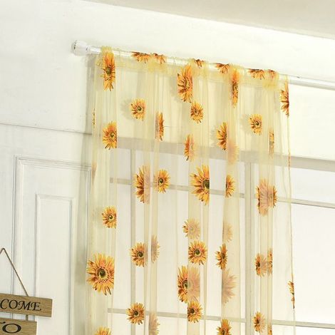 Voile Fenêtre Décor Sunflower 100x200cm Polyester Organza Jaune (1/4)