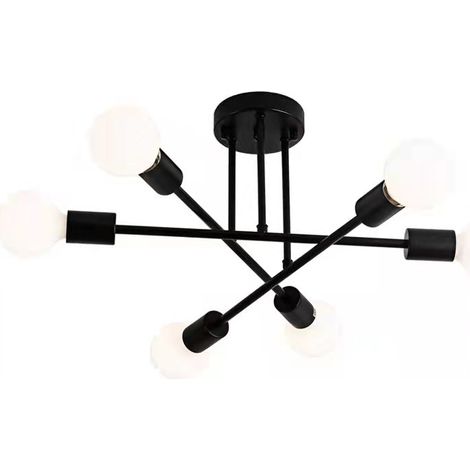 Lámpara de techo escandinava moderna y minimalista de estilo industrial retro, ideal para salón, comedor, dormitorio o cafetería. Lámpara técnica negra de 6 luces sin bombillas. (1/5)