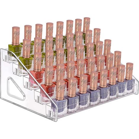 Organizador de esmaltes de uñas, soporte de 5 niveles para aceites esenciales y expositor de cosméticos en acrílico transparente. (1/4)