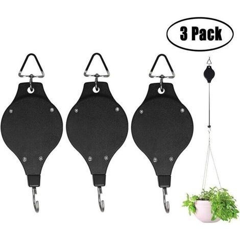 Robuste, leicht erreichbare, einziehbare Pflanzenrolle zum Aufhängen von Pflanzen, Blumenkorbhaken für Gartenkörbe, 3 Stück (1/4)