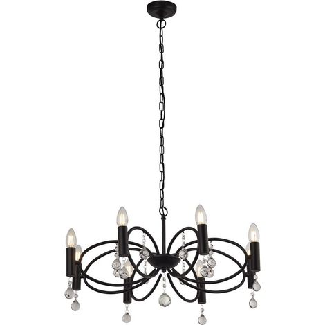 Searchlight INFINITY - Plafonnier à 8 ampoules - noir avec détails en verre cristal (1/3)