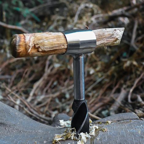 Foret spiralé manuel, outil de survie en acier au carbone, poinçon manuel, outil multifonction adapté à la survie en jungle, au camping et à la randonnée. (1/5)