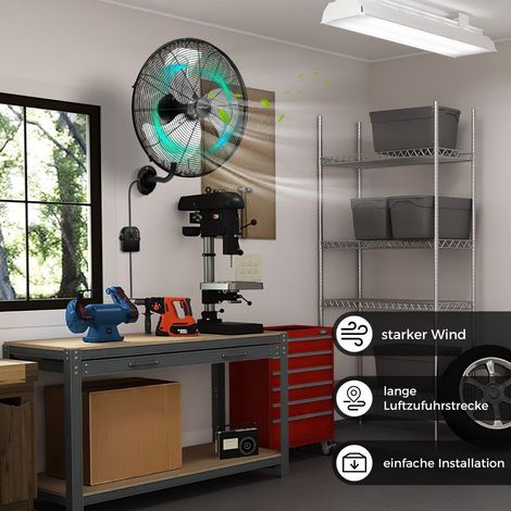 Ventilatore da parete oscillante Ø56 cm per magazzino, serra, officina, terrazza e cantina, nero