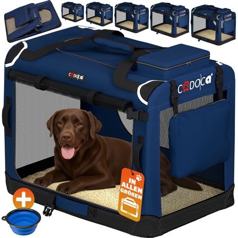 Sac de transport pour animaux pliable – Confort matelas douillet – Aération optimale – 90x60x66 cm – Tissu polyester 600D – Bleu marine – Cadoca