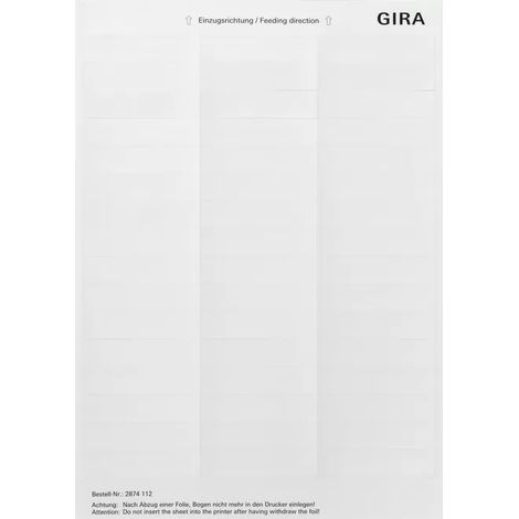 Gira Beschriftungsbögen 15,8 x 67 mm Zubehör Reinweiß [2874112], 2874 112