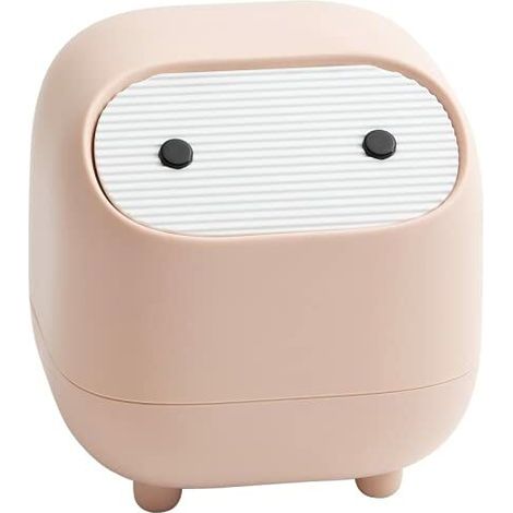 BRAVIX Mini poubelle de comptoir avec couvercle, jolie poubelle en plastique pour bureau, salle de bain, table ou table basse – Jetez les ronds en coton, les éponges de maquillage (rose)