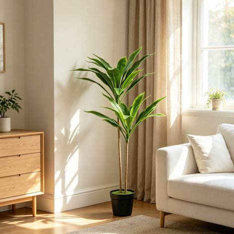 Künstlicher Kordelinenbaum im Topf 90 cm mit 29 realistischen Blättern in Grün HAVRYA (1/5)