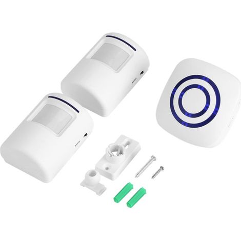Timbre inalámbrico con detector de movimiento, timbre eléctrico, 36 melodías, alarma de seguridad con transmisor y receptor para hogar, oficina, hotel, tienda, comercio (2+1 EU) (1/5)
