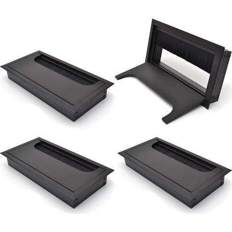 80 x 160mm Square Cable Management Cover, Recessed Desk Cable Organizer for Furniture, Black Aluminum, 4 Pack (1/5)