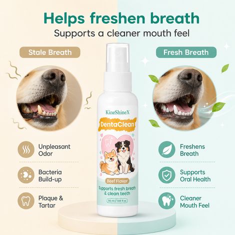 KineShineX Pet Oral Freshening Spray - Teeth Cleansing and Bad Breath Removal for Dogs and Cats - Daily Oral Care Spray (1/4)