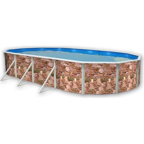 Kit piscine hors-sol acier Toi ROCALLA ovale 7.30 x 3.66 x 1.20m décor pierre (1/4)
