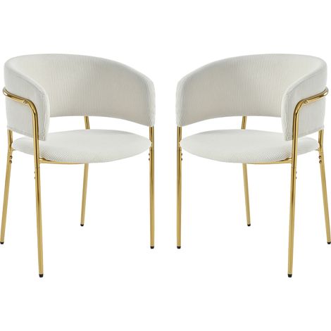 Chaise de salle à manger beige en tissu cordé avec pieds inclinés en métal et patins réglables (1/5)