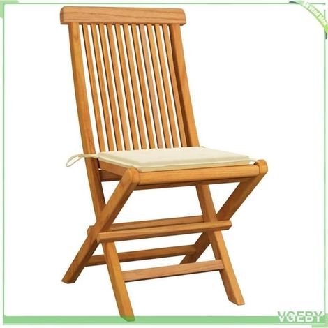 Chaises de jardin pliables - FAFEICY - 3065592 - Bois teck massif - Lot de 6 - Coussins crème (1/5)
