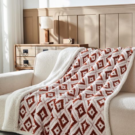 Kuscheldecke aus Fleece, Sofadecke, Boho-Kunstfelldecke, ultraweich und flauschig, hohe Qualität – Braun, 153 x 203 cm