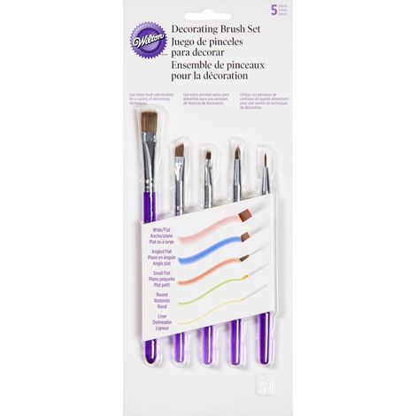 Wilton Decorating Brush Set/5, pennelli per Decorazione Torte, Cupcake e Biscotti, Strumenti per Cottura di Alimenti, Glassa Torta - Set/5 (1/5)