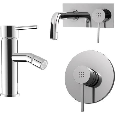 Mélangeur avec lavabo encastré, bidet sans vidange et douche encastrée en laiton chromé Mod. Ava (1/4)