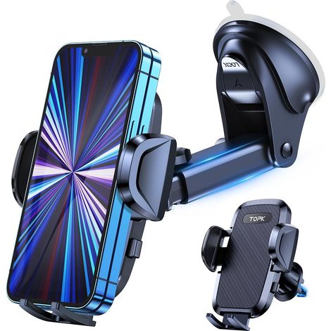 Support de téléphone voiture 3 en 1 avec ventouse pour tableau de bord, pare-brise, sortie d'air et bureau, compatible avec tous les smartphones de 4,0 à 7,0 pouces. (1/5)