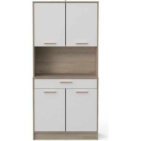 Buffet de cuisine coloris chêne kronberg, Blanc - Longueur 83,3 x Hauteur 176,1 x Profondeur 40 cm -PEGANE- (1/4)