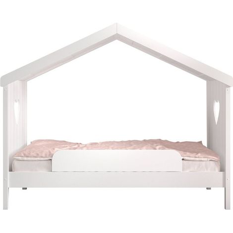 Lit Cabane Enfant Ouvert & Barrière "Amori" 90x200cm Blanc (1/5)