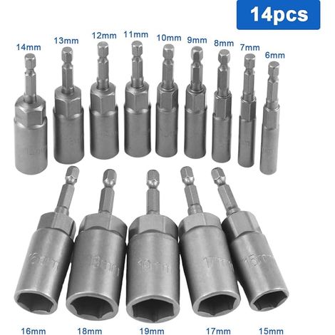 Pièces Approfondir Embout Visseuse pour Douille Visseuse a Choc 6-19mm Adaptateur Hexagonal jeu de Douille pour Visseuse, pour Clé à Douille, Perceuse à Main (1/4)