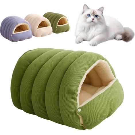 Komfort Monster Katzenbett, 2026 Winter Wärmekatzenhaus, 360° Nestdesign, für einen flauschigeren Kuschelzeit, beruhigendes Plüsch-Angstberuhigungs-Kuschelbett, mit abnehmbarem weichen Kissen (Grün)