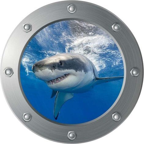 Sticker mural 3D sous-marin - Requin (diamètre : 29 cm), décoration murale, chambre d'enfant, chambre de bébé, salle de bain (1/4)