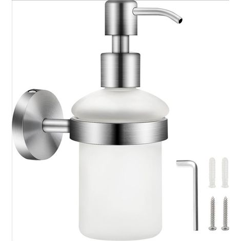Distributeur de Savon Mural en Matt Verre 200ML 304 Acier Inoxydable Distributeur de Pompe à Presser Mural Salle de Bain Distributeur Gel Douche Shampoing Bouteille Distributeur de Porte-Savon (1/5)