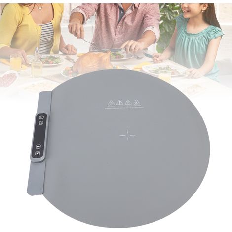 Plateau chauffant électrique rond flexible en silicone 60cm avec contrôle de température à 5 niveaux pour repas familiaux et soirées gris (1/4)