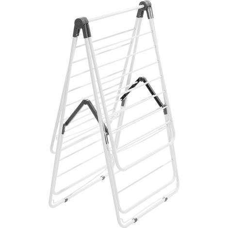 Zweistufiger, faltbarer Wäschetrockner, 31 Stangen + Sockenclips, höhenverstellbares Metallgestell, für den Innen- und Außenbereich, weiß. (1/5)
