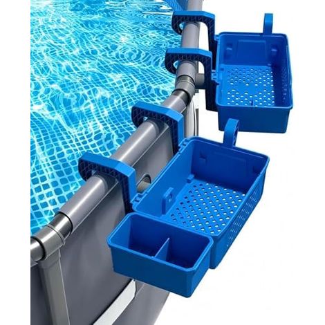 Panier Range-Piscine Bleu, Crochets Serviettes, Porte-Boissons, Jouets, Livres, Enceinte, Piscine Hors-Sol (1/5)