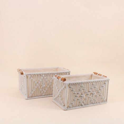 Set de 2 paniers déco tissu macramé (1/5)