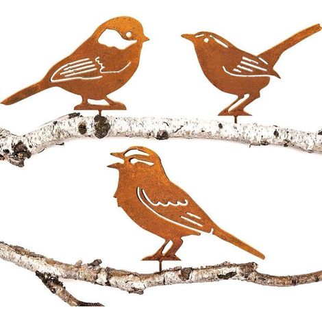 Ulisem Décoration de jardin en forme d'oiseau rouillé pour arbre, patine rouille naturelle, décoration de jardin, fleur rétro, clé à molette, moineau domestique (1/4)