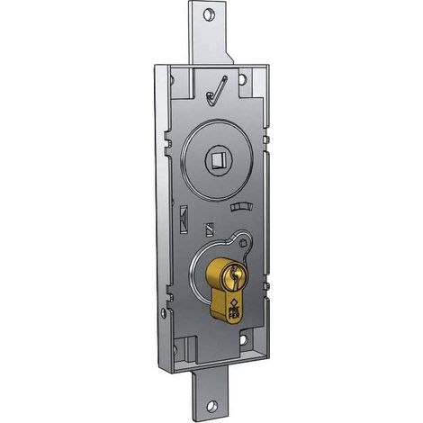 Serrure pour basculant/garage avec cylindre à profil européen - Fermeture supérieure et inférieure - Poignée en foule - Entraxe 70 mm - Saillie cylindre de fil boîte 13,7 mm (1/2)