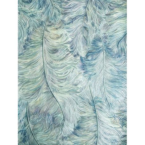 Empapelado de lujo exclusivo Profhome 822207 papel pintado vinílico gofrado con plumas brillante azul violeta-pastel blanco crema plata 5,33 m2 (1/5)