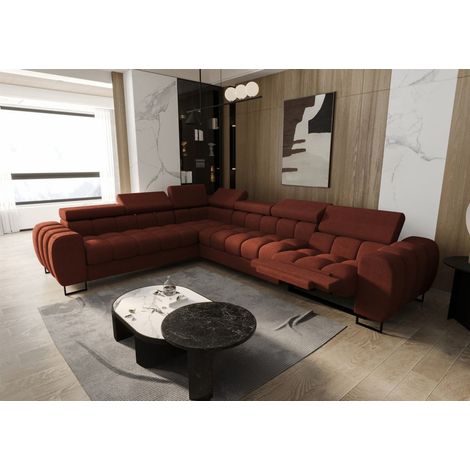 Ecksofa Schlafsofa BASTIEN RELAX in Stoff Moly Ziegelrot Ottomane Links