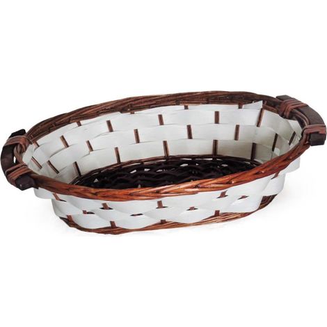 Cesto ovale in vimini marrone e bianco, 42/38x28x10 cm (kit da 10)