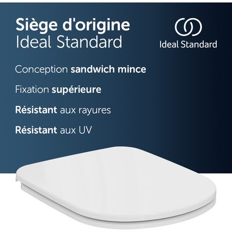 Ideal Standard i.life A Abattant WC fin en duroplast robuste, Kit chernières inclus, 365 x 445 x 40 mm – Blanc (1/5)