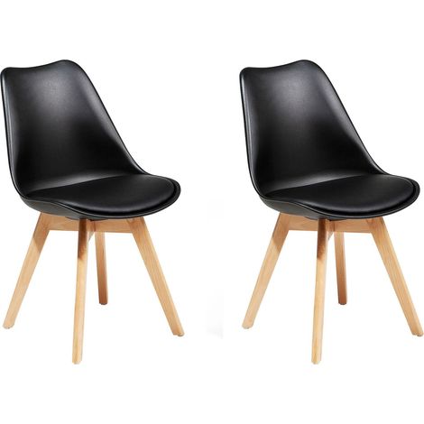 Lot de 2 Chaises Design en Polypropylène Cuir Pu Noir et Bois de Hêtre Dakota