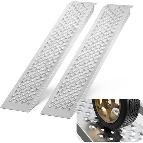 Rampe de Chargement en Aluminium 2PCs 120 x 21,5 cm, Rampe d’Accès avec Capacité de Charge 399,2 kg, Léger et Portable, pour Moto/Moto Tout-Terrain/Remorque/VTT/UTV/Tracteur/Tondeuse à Gazon (1/5)