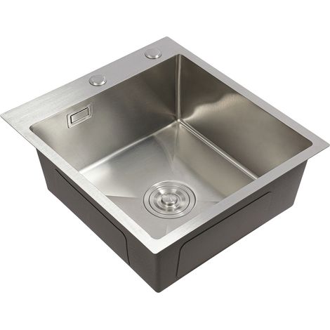 Évier en acier inoxydable 45 x 40 cm, argenté, évier de cuisine, 1 bac encastrable, en acier inoxydable, pour la cuisine domestique, avec tuyau d'évacuation (1/5)