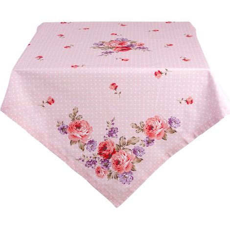 Nappe Carrée en Coton 100x100 cm Rose et Violette à Motif de Roses Style Campagne - PANGIVO (1/3)