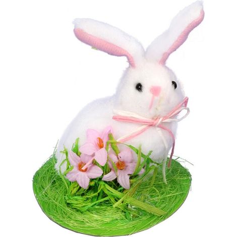 Conejo con flores, decoración de Pascua, 12 cm, rosa (1/2)
