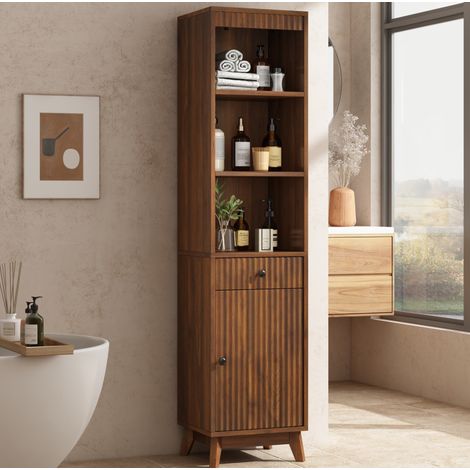 Mueble de baño columna 172 cm con cajón y puerta reversible, nogal, MDF DESVIAE (1/5)