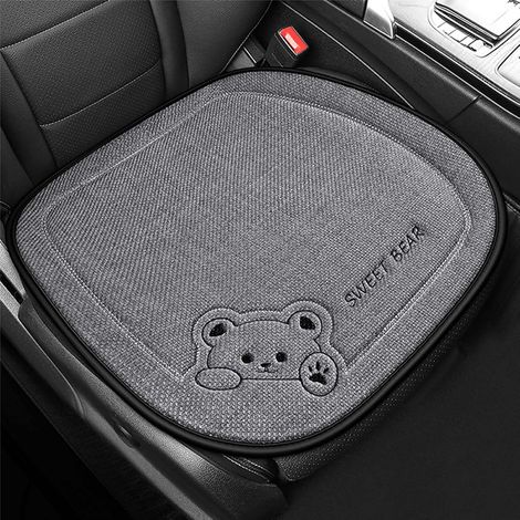 Pure Linen Car Seat Cushion, 50 x 50 cm Car Seat Cushion, Car Seat Cushion with Cartoon Bears, Non-Slip Car Seat Cover for Car Seat, SUV (Grey) (1/5)