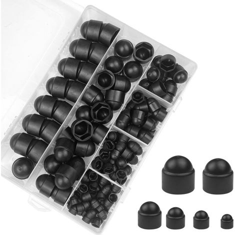 145 Pièces Cache Ecrou, Pour M4-M12, Vis à Six Pans Creux Capuchon Noir Écrou Protection, Bouchon Plastique, Borgnes Hexagonaux Boulon Écrous en Nylon pour Protéger Hexagonales, en Boîte.