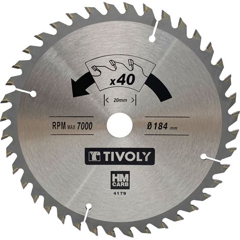 Tivoly • Lame de Scie Circulaire • Ø184mm • 40 Dents en Carbure • Pour Découpe du Bois Dur • Pour Découpe du Bois Stratifié