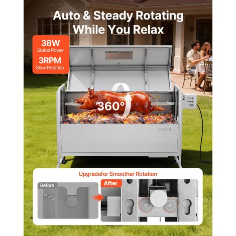 Barbecue à Charbon Chargeant 60 kg, Barbecue Rôtissoire avec Roues, Kit de Tournebroche Électrique 38 W, 4 Niveaux de Hauteur, Broche en Acier Inoxydable, pour Agneau Porcelet, Extérieur (1/5)